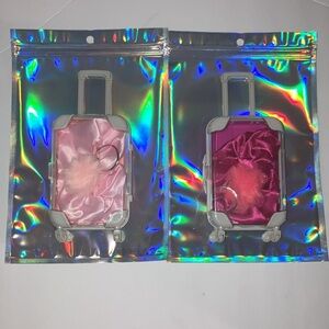 Mini Travel Suitcase with Pink Accessories key chain and hair scrunchie 2 pack